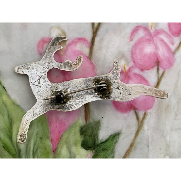 Vintage 60's Navajo Native American Brooch Leaping Deer Coral Stone 11.6 grams - Picture 6 of 11